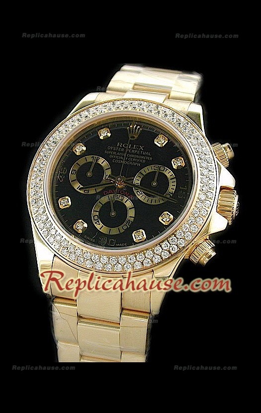 Rolex Daytona Swiss Montre en Or avec Lunette de Diamants