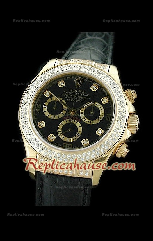 Rolex Daytona Swiss Montre en Or avec Cadran Noir