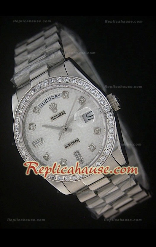 Rolex DayDate Swiss Replica Montre avec Cadran Imprimé Blanc 