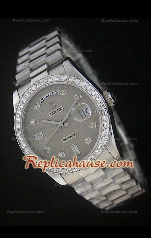 Rolex DayDate Swiss Replica Montre avec Cadran Imprimé Gris