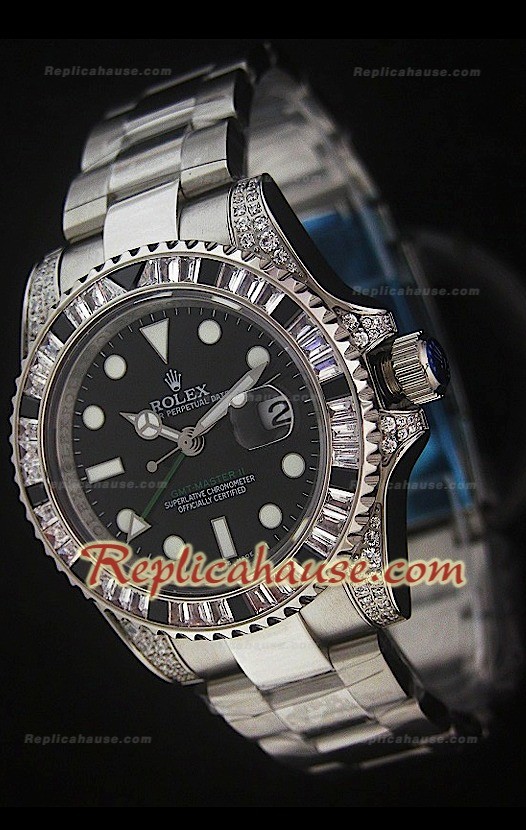 Rolex GMT Masters II Swiss Replica Montre en Acier avec Diamants