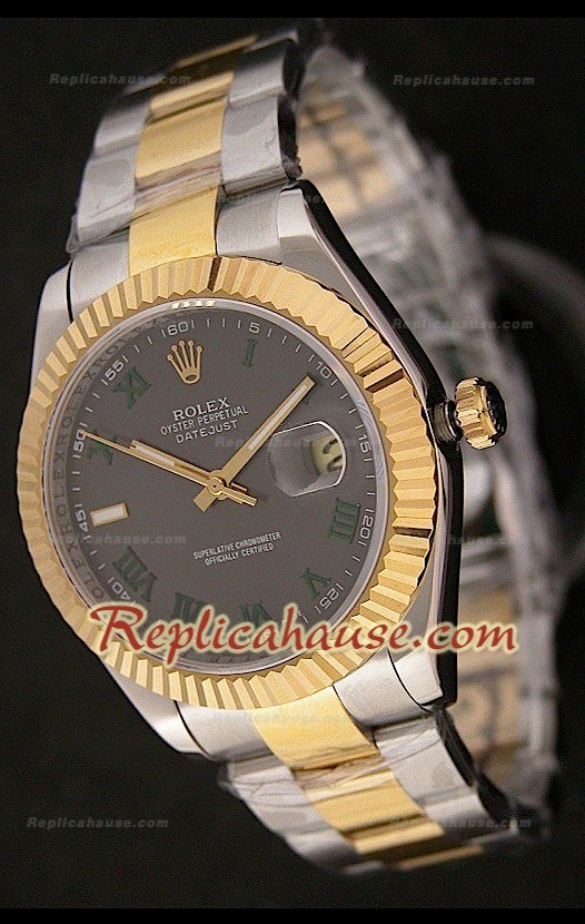 Rolex Datejust Mens Swiss Replica Montre Bicolore - Cadran Gris