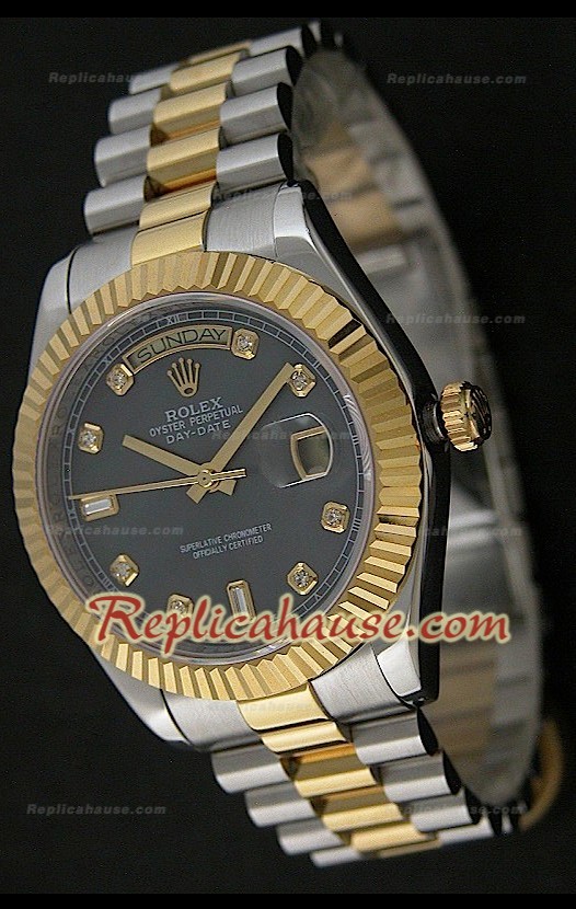 Rolex Replica Day Date Two Tone Japanese Montre avec Cadran Noir 