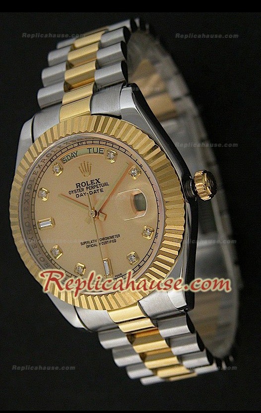 Rolex Replica Day Date Two Tone Japanese Montre avec Cadran Or
