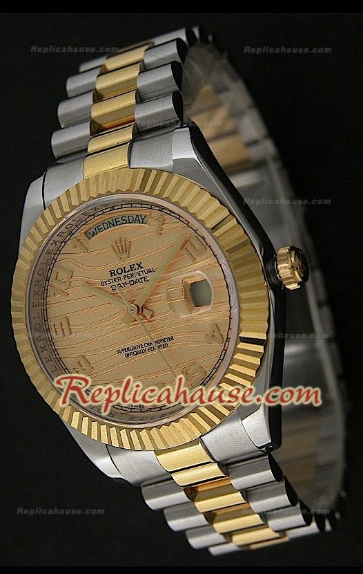 Rolex Replica Day Date Two Tone Japanese Montre avec Cadran Or