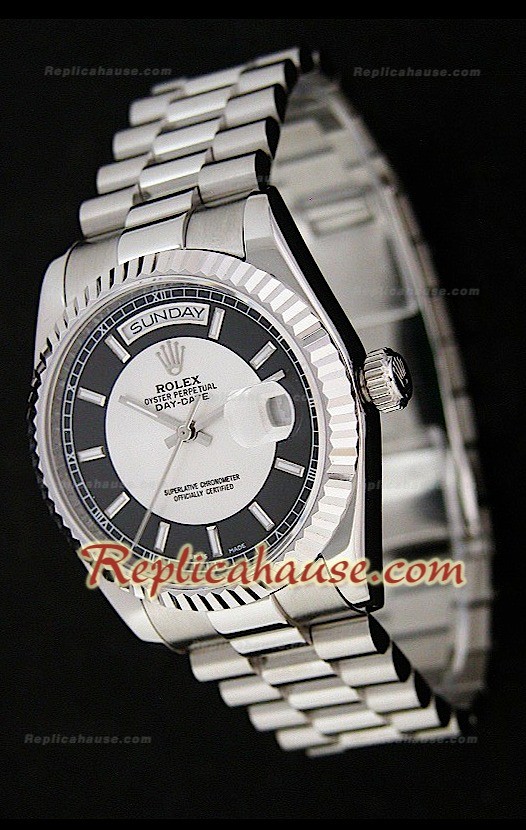 Rolex Day Date Swiss Stainless Steel Montre avec Cadran Bicolore