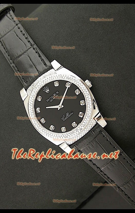 Rolex Cellini Japanese Quartz Replica Toute en Diamant Noir