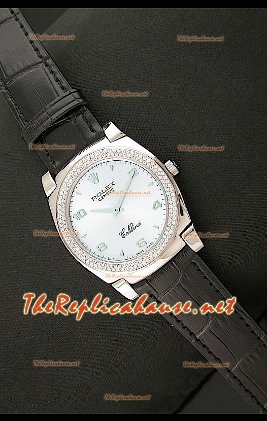 Rolex Cellini Japanese Quartz Replica Lunette de Diamants Face Lilas