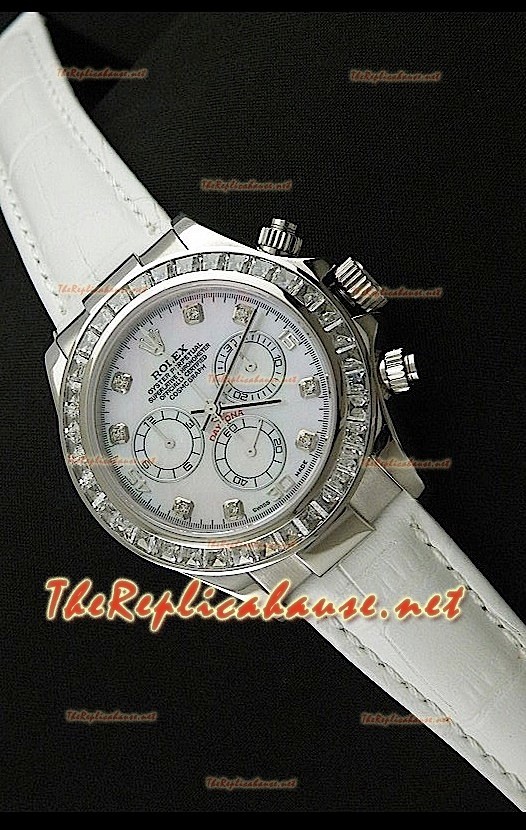 Rolex Cosmograph Daytona Montre de Mouvement Suisse 7750 avec Bracelet de Cuir Blanc