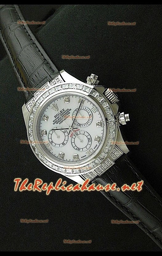 Rolex Cosmograph Daytona Montre de Mouvement Suisse 7750 avec Bracelet de Cuir Noir