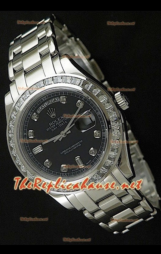 Rolex Day Date Swiss Replica Montre - Taille Moyenne - 37 mm avec Cadran Noir