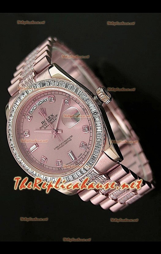Rolex Day Date Swiss Replica Montre - Taille Moyenne 37 mm - Cadran Everose 