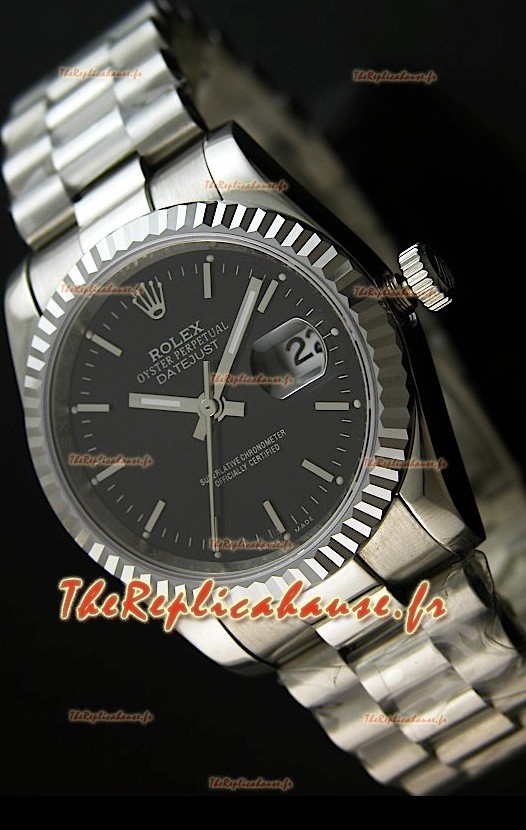 Rolex Imitation Datejust Montre Japonaise pour Homme avec Cadran Noir - 41MM