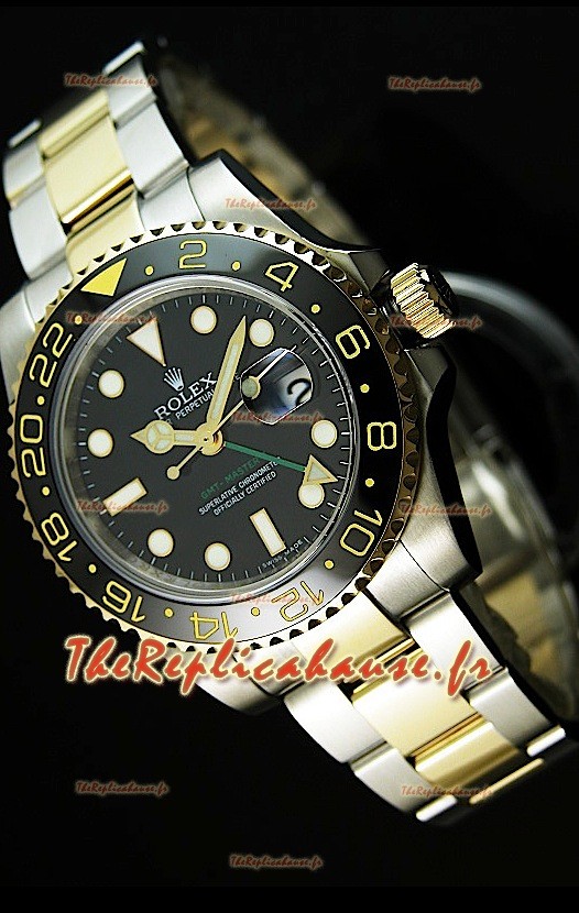 Rolex GMT Masters II Deux Tons Reproduction Montre Suisse - Index Heures Super Lumineux 