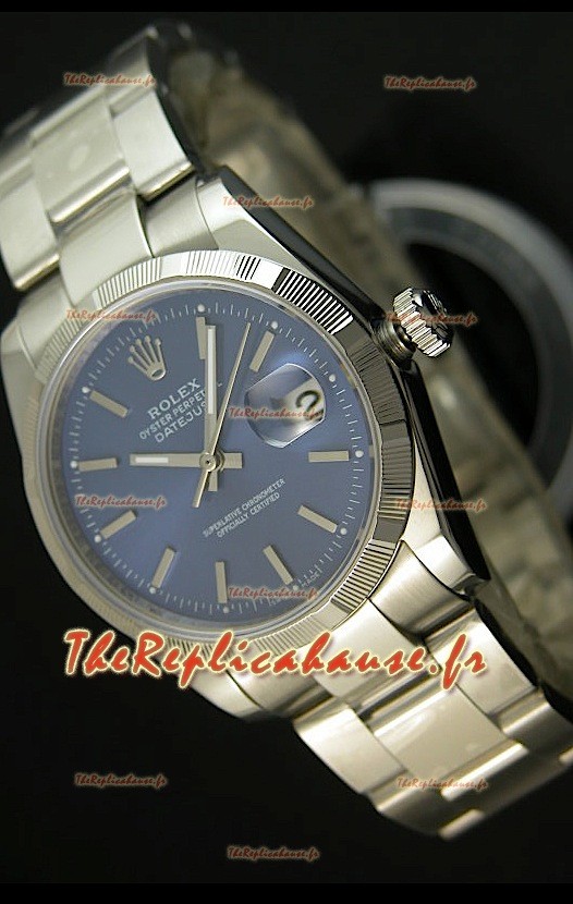 Rolex Imitation Datejust Montre Suisse Cadran Bleu avec Index Bâtonnets
