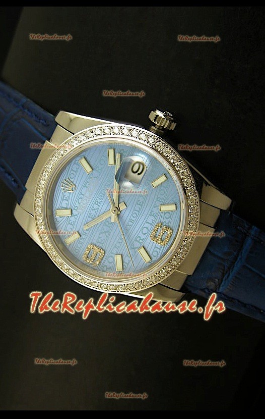 Rolex Imitation Datejust Montre Suisse Reproduction - 37MM - Cadran/Bracelet Bleu