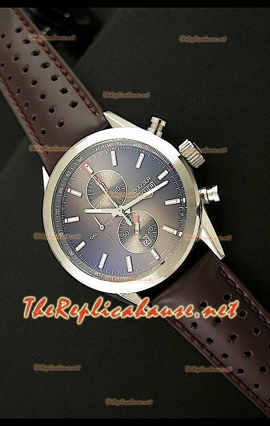 Tag Heuer SLR 300 Chronograph Montre avec Bracelet en Cuir - Cadran Marron