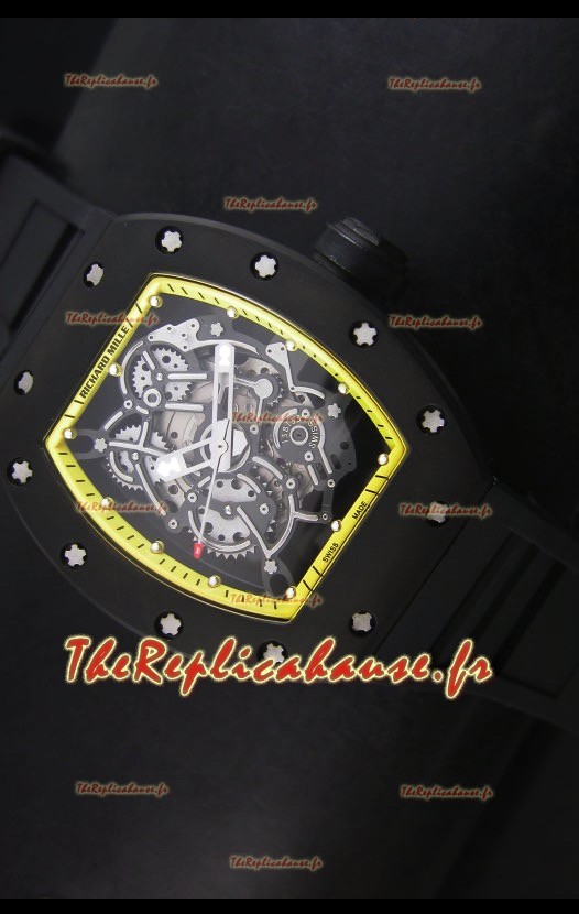 Réplique de montre suisse Richard Mille RM055 Bubba Watson avec index jaunes
