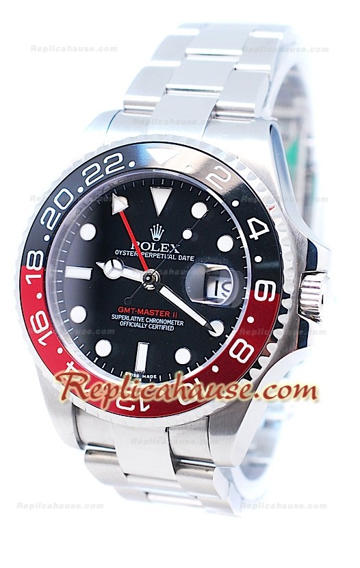 Rolex GMT Master II Suisse Noir & Rouges Céramique Bezel Montre