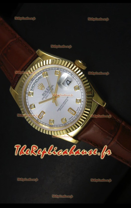 Réplique de montre suisse en or jaune Rolex Day Date 36MM - Cadran argenté 