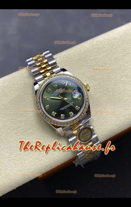 Montre Rolex Super Clone Datejust 31 mm, cadran vert, or jaune, Super Clone