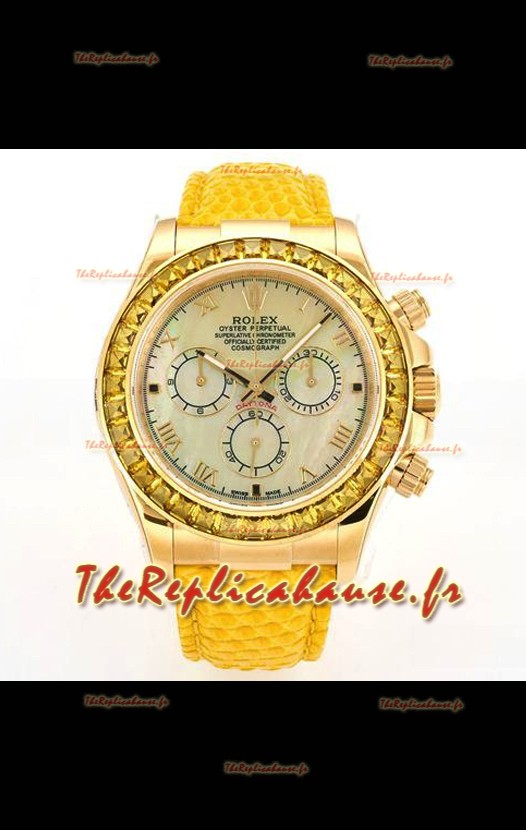 Montre Rolex Daytona 116568 en or jaune, mouvement 4801, verres saphir, cadran jaune, réplique parfaite