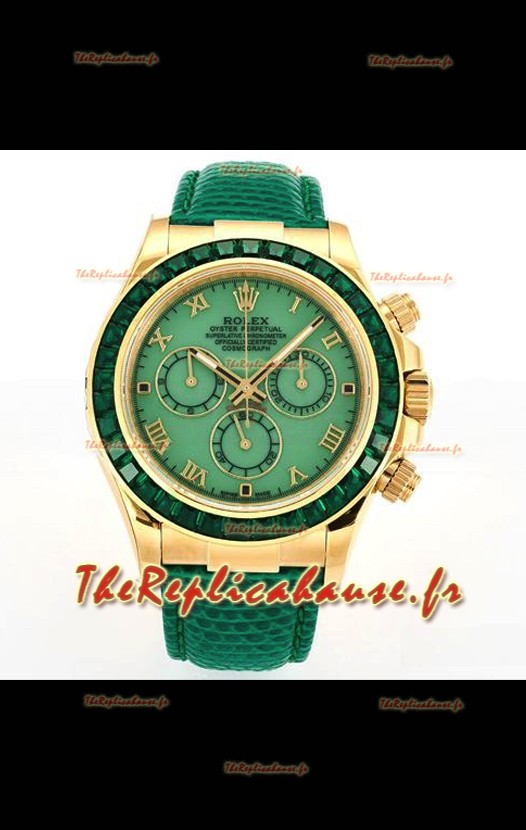 Montre Rolex Daytona 116568 en or jaune, mouvement 4801, verres saphir, cadran vert, réplique parfaite
