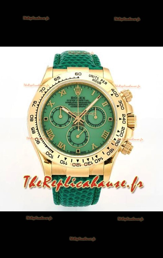 Montre Rolex Daytona 116568 en or jaune, mouvement 4801, cadran vert, réplique parfaite