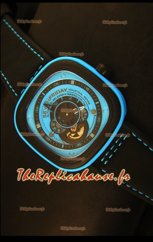 SevenFriday P-32 noire et bleue avec mouvement Miyota 82S7 original - Qualité miroir 1:1