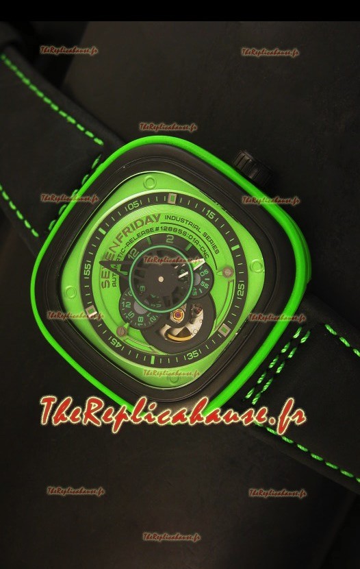 SevenFriday P-32 noire et verte avec mouvement Miyota 82S7 original - Qualité miroir 1:1