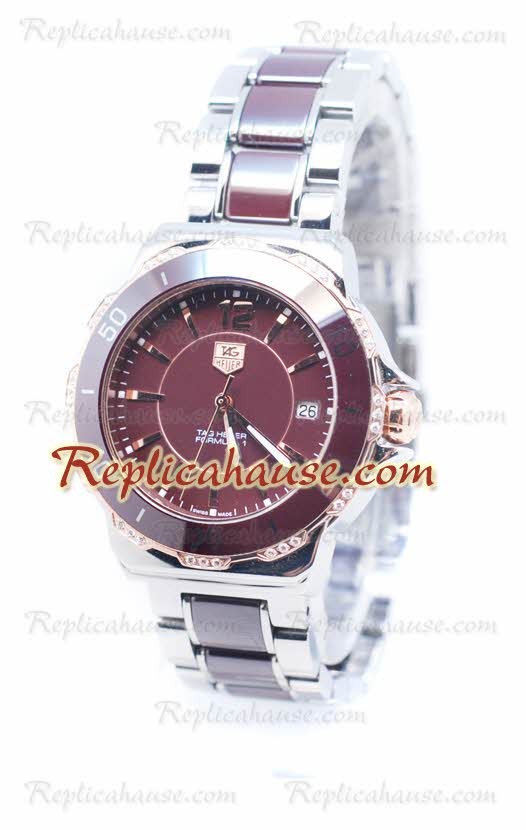Tag Heuer Formula 1 Quartz Brown Ceramic Rose Gold Bezel with Diamonds Montre