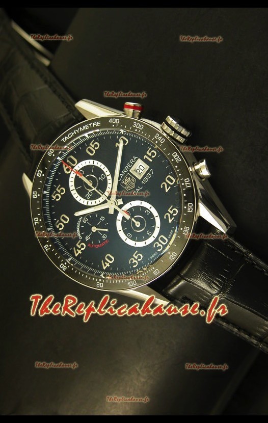 Montre à cadran noir Tag Heuer Carrera Calibre 1887 - Réplique miroir 1:1 