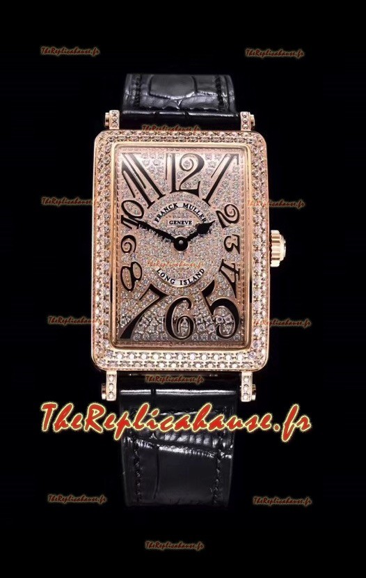 Franck Muller Long Island Color Dreams montre suisse en or rose pour les dames avec bracelet noir 