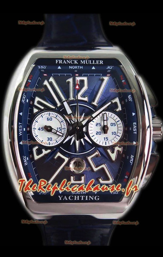 Franck Muller Vanguard montre suisse chronographe en acier 904L cadran bleu 