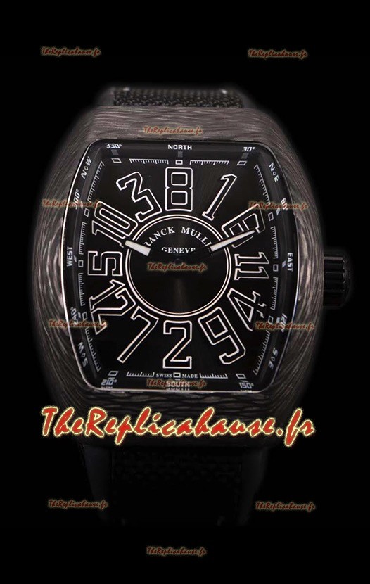 Franck Muller Vanguard montre suisse boîtier en carbone indexes noirs