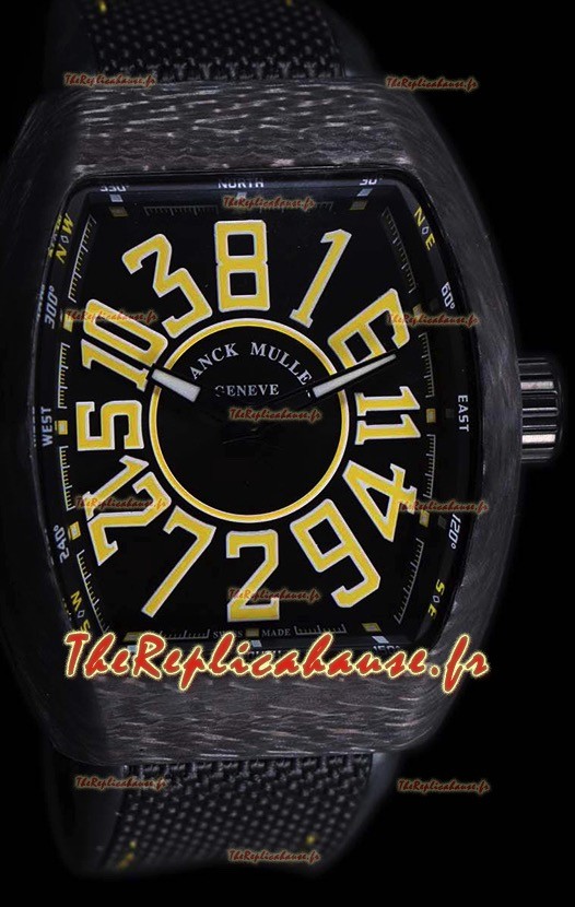 Franck Muller Vanguard montre suisse indexes noirs boîtier en carbone