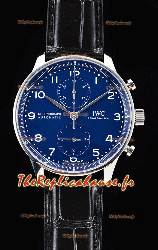 Chronographe portugais IWC montre suisse à miroir 1:1 en cadran bleu
