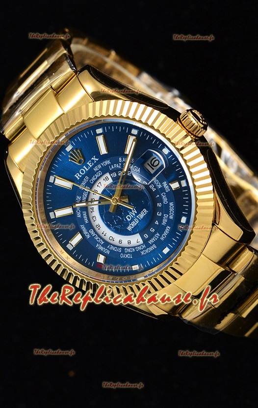 Rolex SkyDweller montre suisse avec boîtier en or jaune de 18 carats - cadran bleu édition DIW
