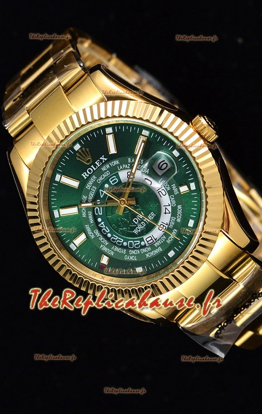 Rolex SkyDweller montre suisse avec boîtier en or jaune de 18 carats- cadran vert édition DIW