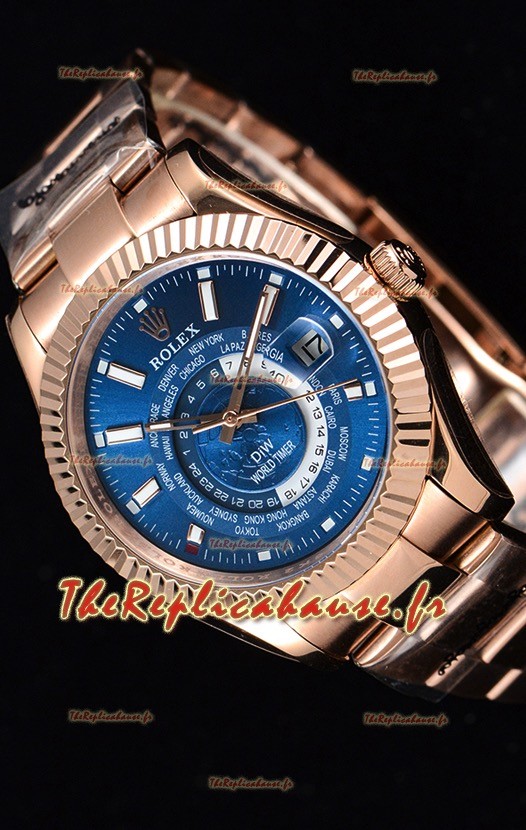 Rolex SkyDweller montre suisse avec boîtier en or rose de 18 carats - cadran bleu profond édition DIW