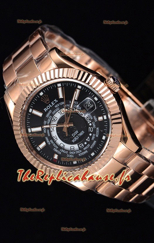 Rolex SkyDweller montre suisse avec boîtier en or rose de 18 carats - cadran noir édition DIW 