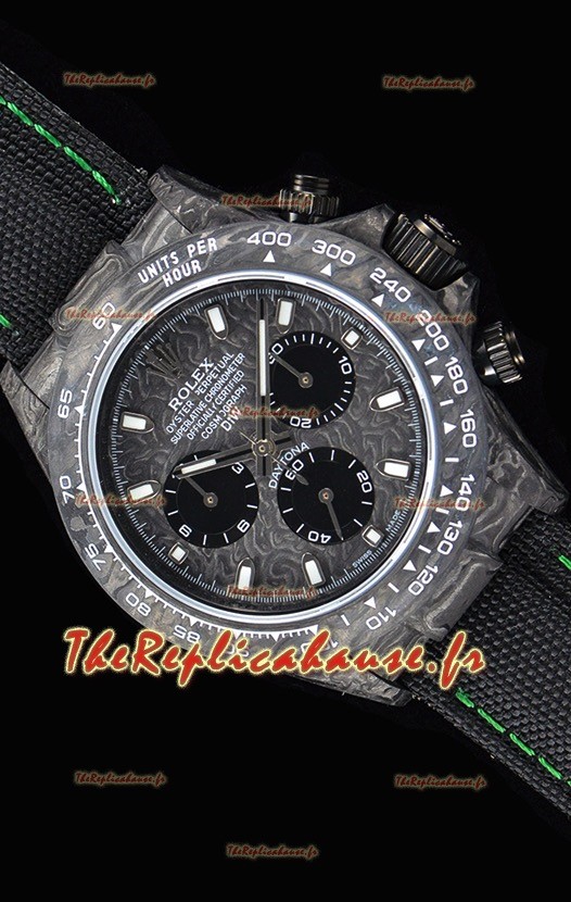 Rolex Daytona DiW montre réplique à miroir 1:1 avec boîtier forgé en carbone et bracelet vert en nylon 