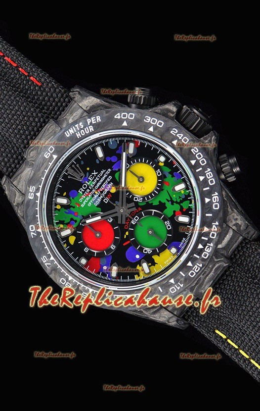 Rolex Daytona DiW montre réplique à miroir 1:1 avec boîtier forgé en carbone et cadran multicolore 