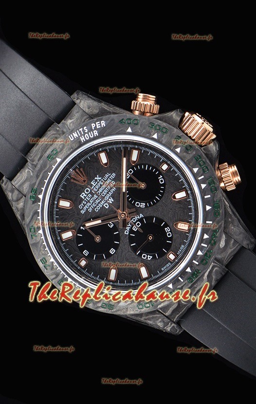 Rolex Daytona DiW montre réplique à miroir 1:1 avec boîtier forgé en carbone et bracelet noir 
