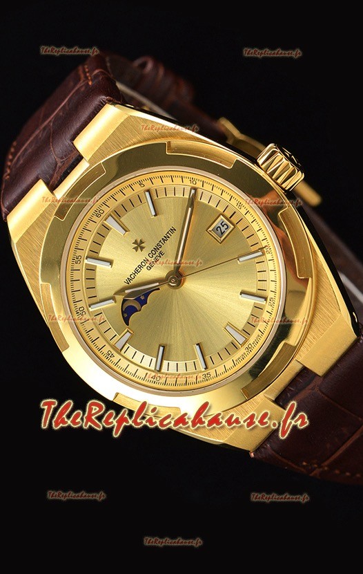 Vacheron Constantin Overseas Phase Lune montre suisse en or jaune avec bracelet marron 