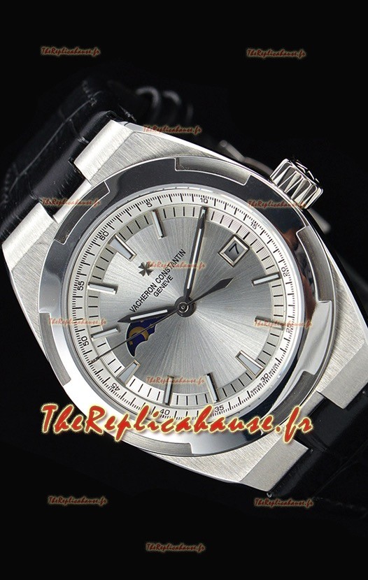 Vacheron Constantin Overseas Phase Lune montre suisse en acier inoxydable avec bracelet noir