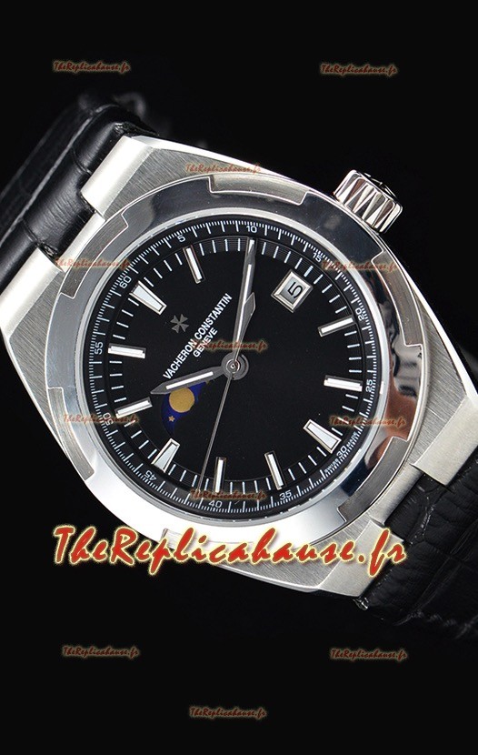 Vacheron Constantin Overseas Phase Lune montre suisse en acier inoxydable en cadran noir