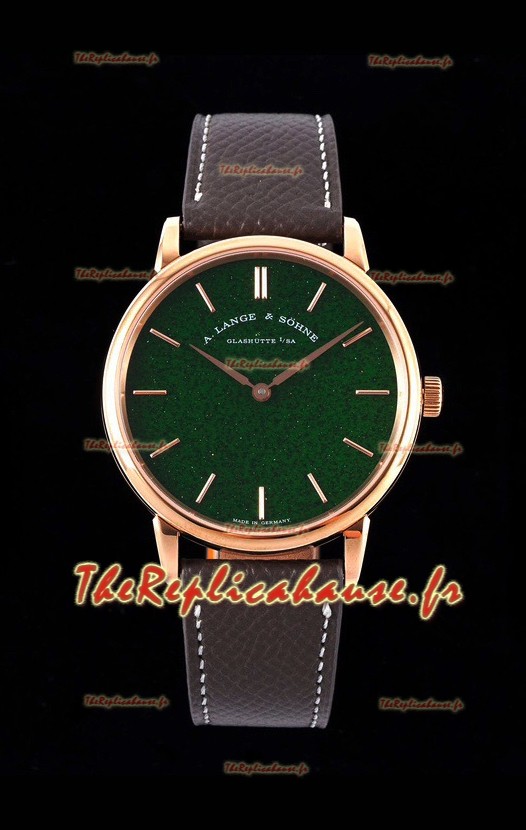 A.Lange & Sohne Saxonia Thin Montre réplique suisse Boîtier en or rose Cadran étoilé vert