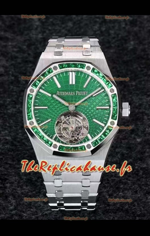 Audemars Piguet Royal Oak Flying Tourbillon 41mm en or rose 904L avec cadran vert - Cadran Tapisserie vert