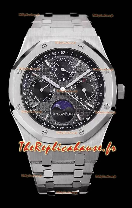 Audemars Piguet Royal Oak Quantième Perpétuel Réplique Suisse Montre Boîtier Acier en cadran gris